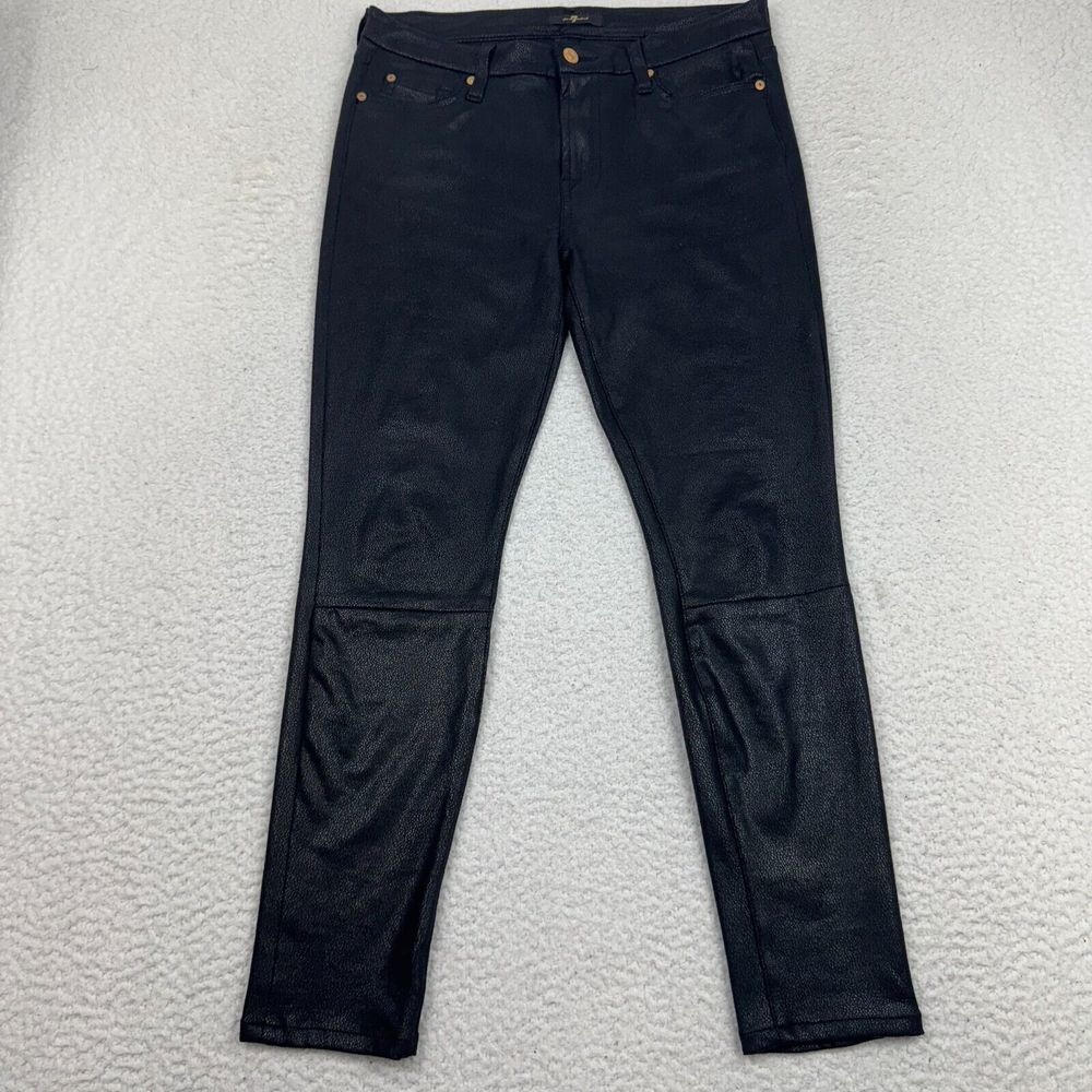7 For All Mankind Legging Pants Women 29‎ Black Crackled Stretch Faux Leather